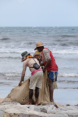 Image showing Native Malagasy fishermen fishing on sea, Madagascar