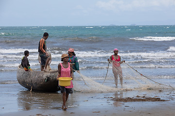 Image showing Native Malagasy fishermen fishing on sea, Madagascar