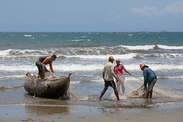 Image showing Native Malagasy fishermen fishing on sea, Madagascar