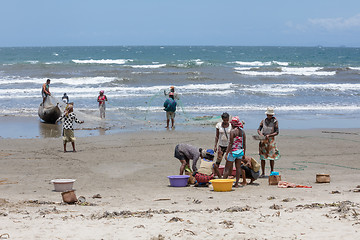 Image showing Native Malagasy fishermen fishing on sea, Madagascar