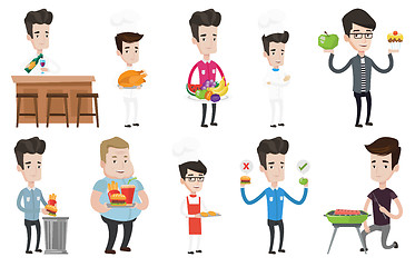 Image showing Vector set of people eating and drinking.