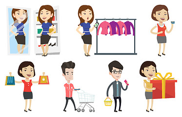 Image showing Vector set of shopping people characters.