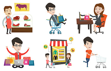 Image showing Vector set of shopping people characters.