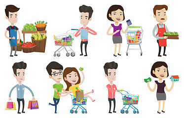 Image showing Vector set of shopping people characters.