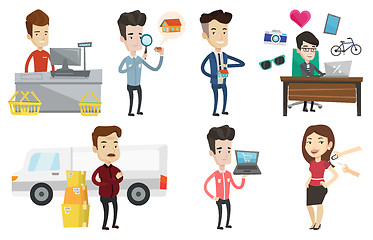 Image showing Vector set of shopping people characters.