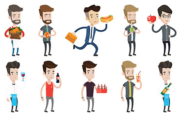 Image showing Vector set of people eating and drinking.