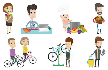 Image showing Vector set of people eating and traveling.