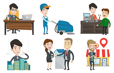 Image showing Vector set of shopping people characters.