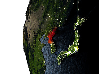 Image showing Sunset over North Korea from space