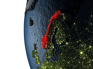 Image showing Sunset over Norway from space