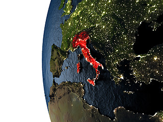 Image showing Sunset over Italy from space