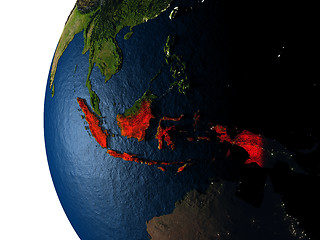 Image showing Sunset over Indonesia from space