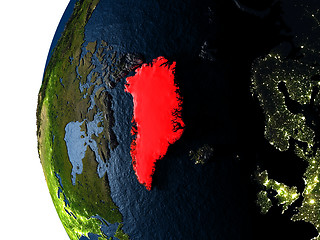 Image showing Sunset over Greenland from space