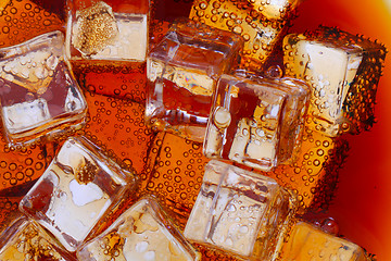 Image showing cola drink with ice cubes texture