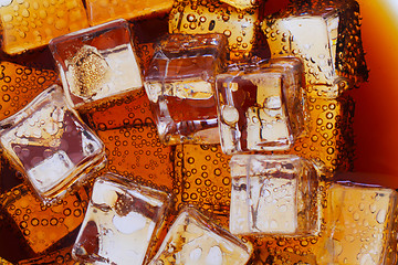 Image showing cola drink with ice cubes texture