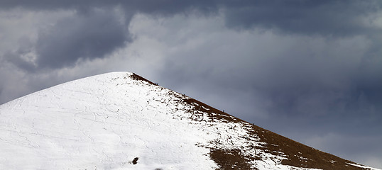 Image showing Panoramic view on off piste slope and overcast gray sky