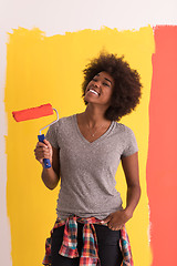 Image showing black woman painting wall