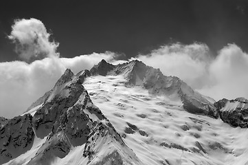 Image showing Black and white view on mountain glacier covered with snow