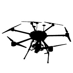 Image showing Black silhouette drone quadrocopter on white background