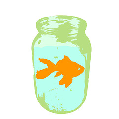 Image showing Color silhouette of aquarium fish in a jar with water on white background