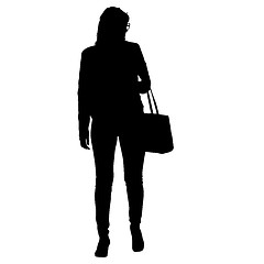 Image showing Black silhouette woman standing with a bag , people on white background