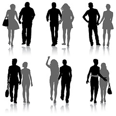 Image showing Set Couples man and woman silhouettes on a white background. illustration