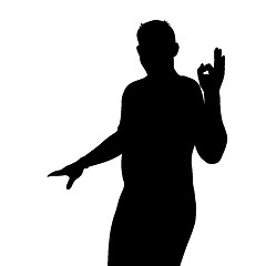 Image showing Black silhouette of a man showing hand sign OK