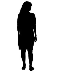 Image showing Black silhouette woman standing, people on white background