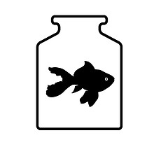 Image showing Black silhouette of aquarium fish in a jar with water on white background