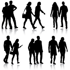 Image showing Set Couples man and woman silhouettes on a white background. illustration