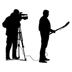 Image showing Cameraman with video camera. Silhouettes on white background