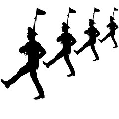 Image showing Black silhouette soldier is marching with arms on parade