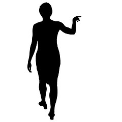 Image showing Black silhouette woman standing, people on white background