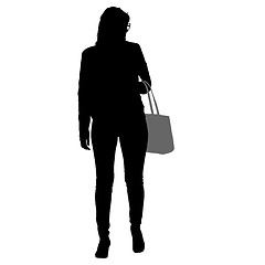 Image showing Black silhouette woman standing with a bag , people on white background