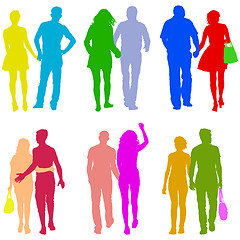 Image showing Set Couples man and woman silhouettes on a white background. illustration