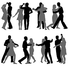 Image showing Black set silhouettes Dancing on white background