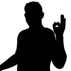 Image showing Black silhouette of a man showing hand sign OK
