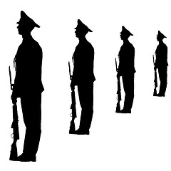 Image showing Black silhouette soldier is marching with arms on parade