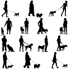 Image showing Set ilhouette of people and dog. illustration