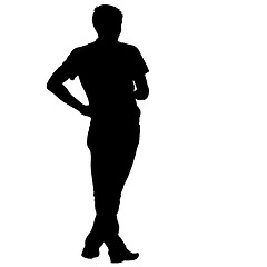 Image showing Black silhouette man standing, people on white background