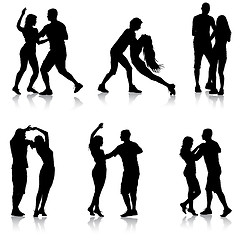 Image showing Black set silhouettes Dancing on white background. illustration