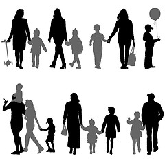 Image showing Set silhouette of happy family on a white background. illustration.