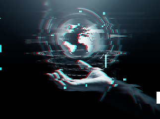 Image showing businessman hand virtual earth projection