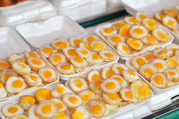 Image showing Selling Fried quail egg