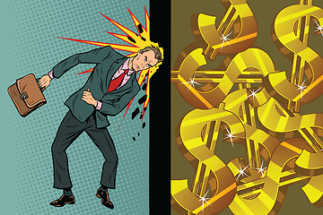 Image showing Businessman breaks the wall of his head, dollars and wealth