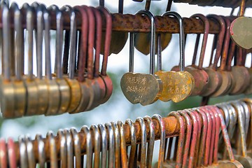 Image showing Love lockers on the bridge in China