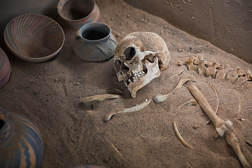 Image showing Aged skeleton with pots