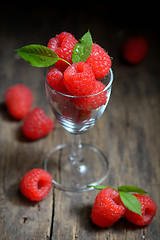 Image showing Raspberries in small glass