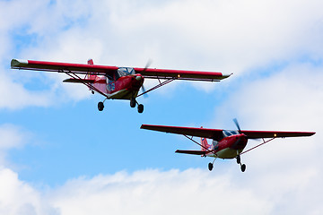 Image showing two light airplane in the air