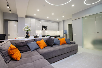 Image showing Modern white living room and kitchen